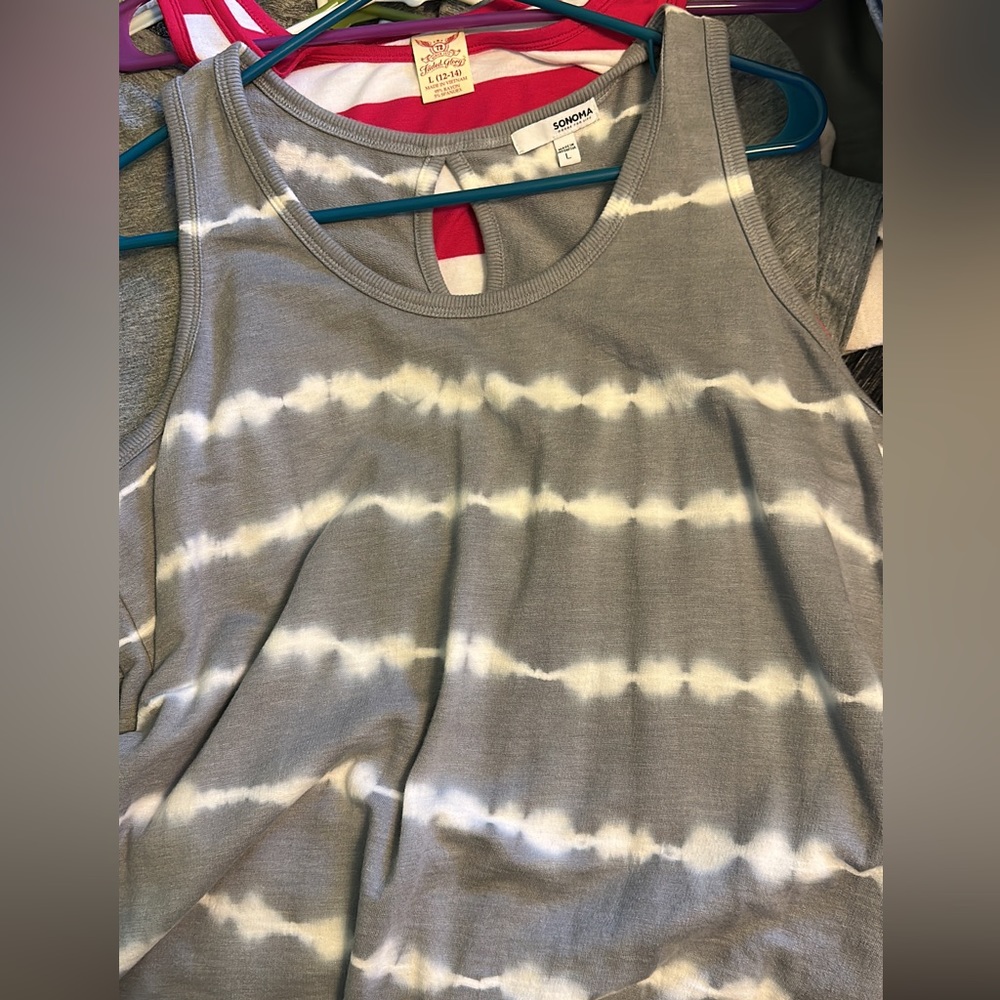 Sonoma grey striped sundress- thicker straps for more coverage